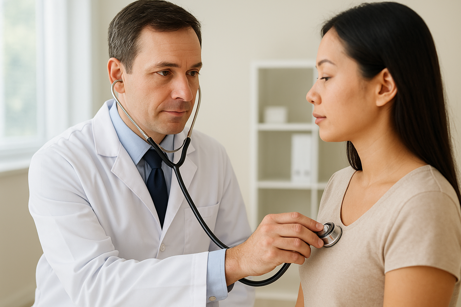 Doctor performing a primary care checkup with a stethoscope